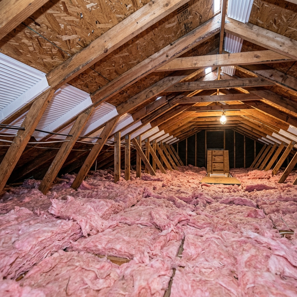 Attic insulation depth and rafter exhaust ventilation baffle inspection